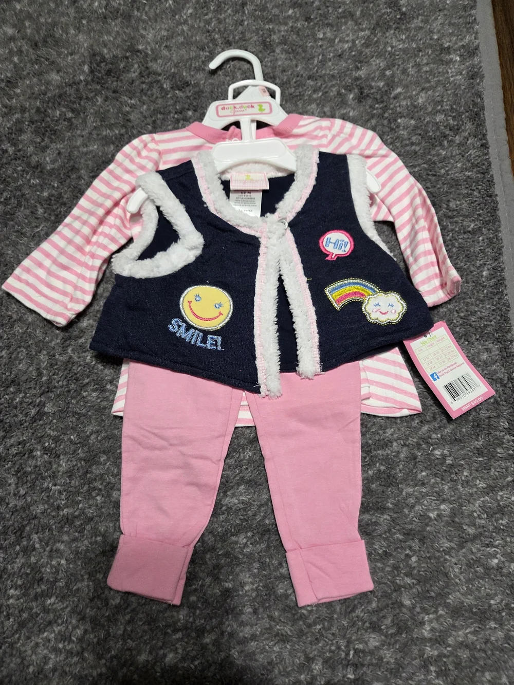 Pink Kids Set with Navy Sherpa Vest